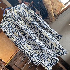 100% Silk  Equipment Blue and Cream Maxi Women Dress